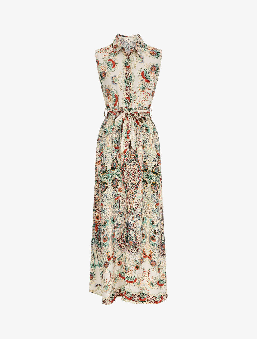 Robe chemise longue imprimé floral stylisé - Beige - 1