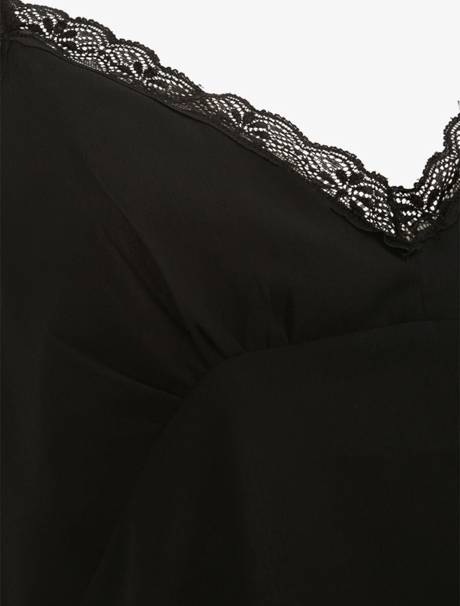 Caraco en voile à col dentelle - Noir - 3