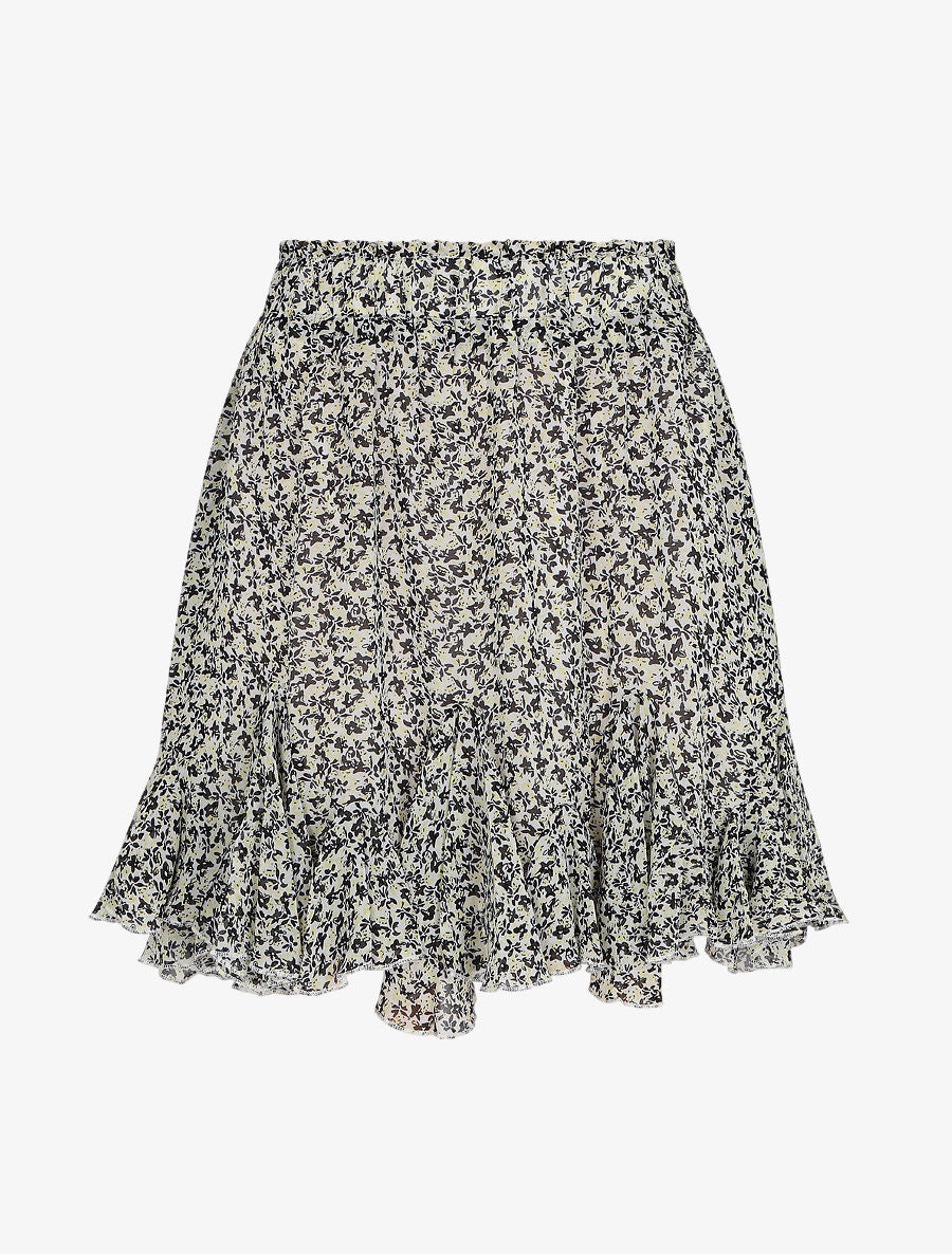 Jupe courte à imprimé floral et bords volantés - Noir - 4