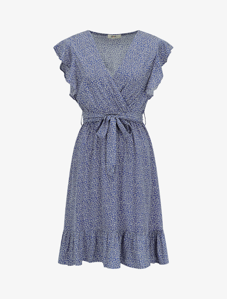 Robe mi-longue à imprimé fleuri - Bleu - 1