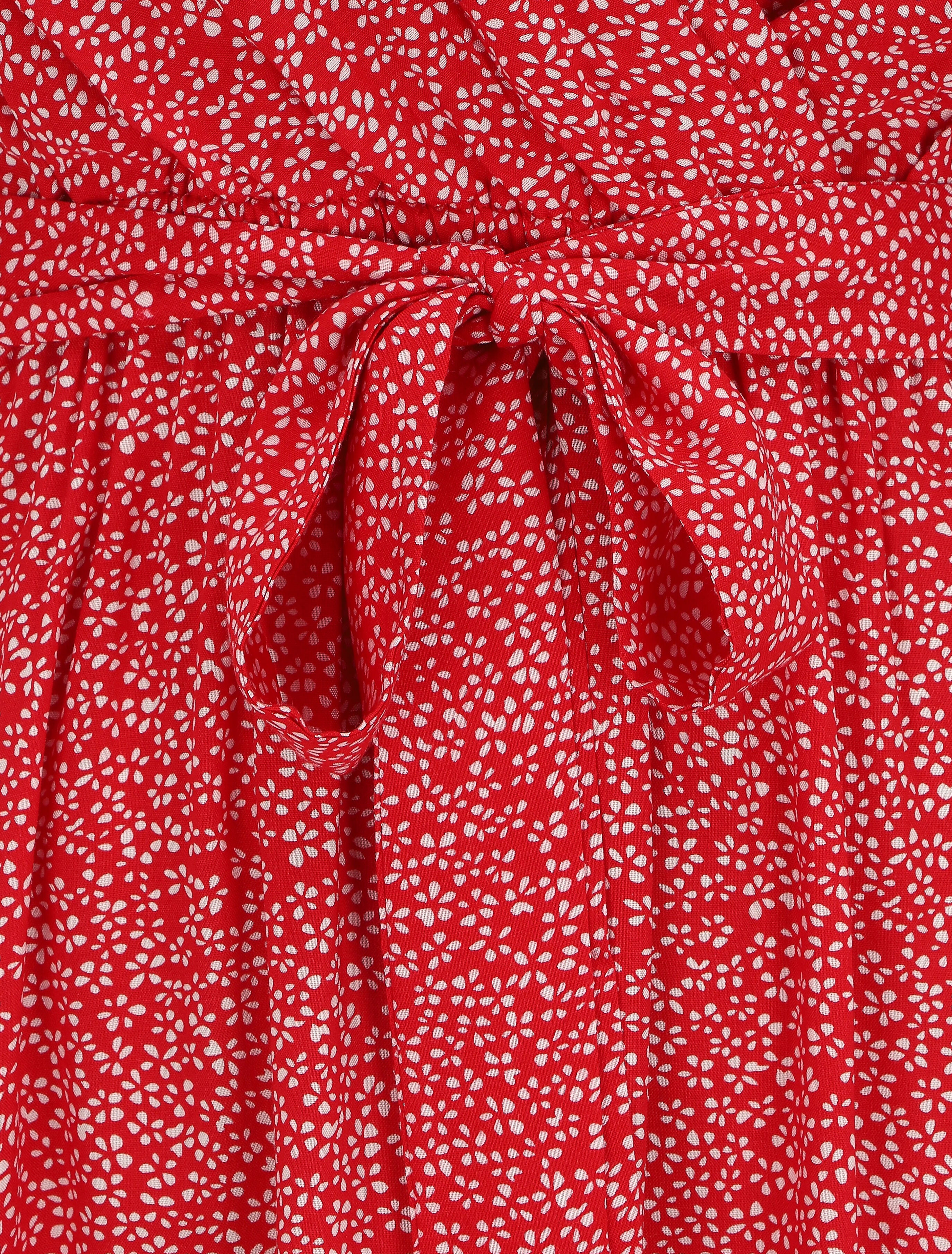 Robe mi-longue à imprimé fleuri - Rouge - 3