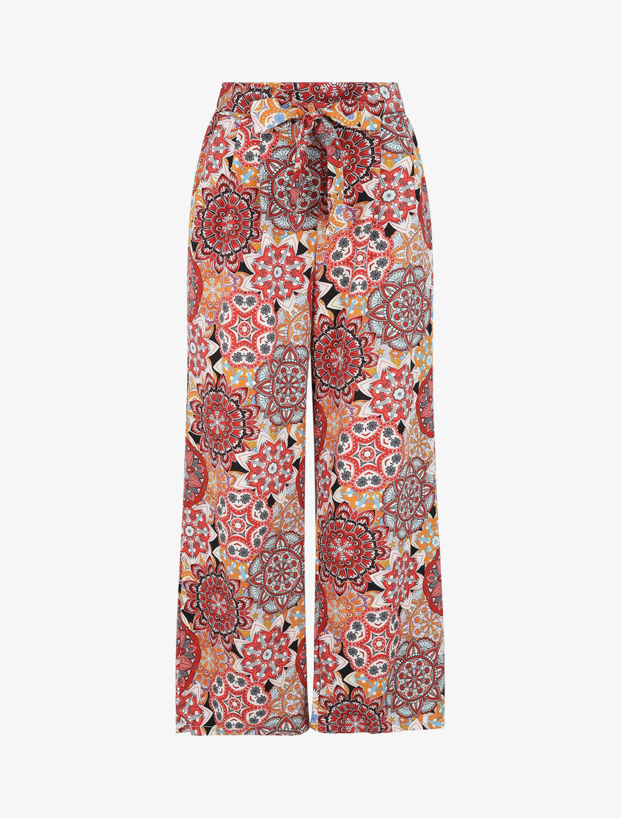 Pantalon élastiqué à imprimé foulard - Rouge - 5