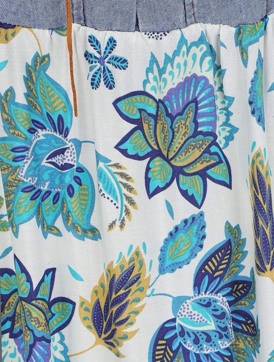 Robe longue corset imprimé fleurs baroques - Blanc/bleu - 3
