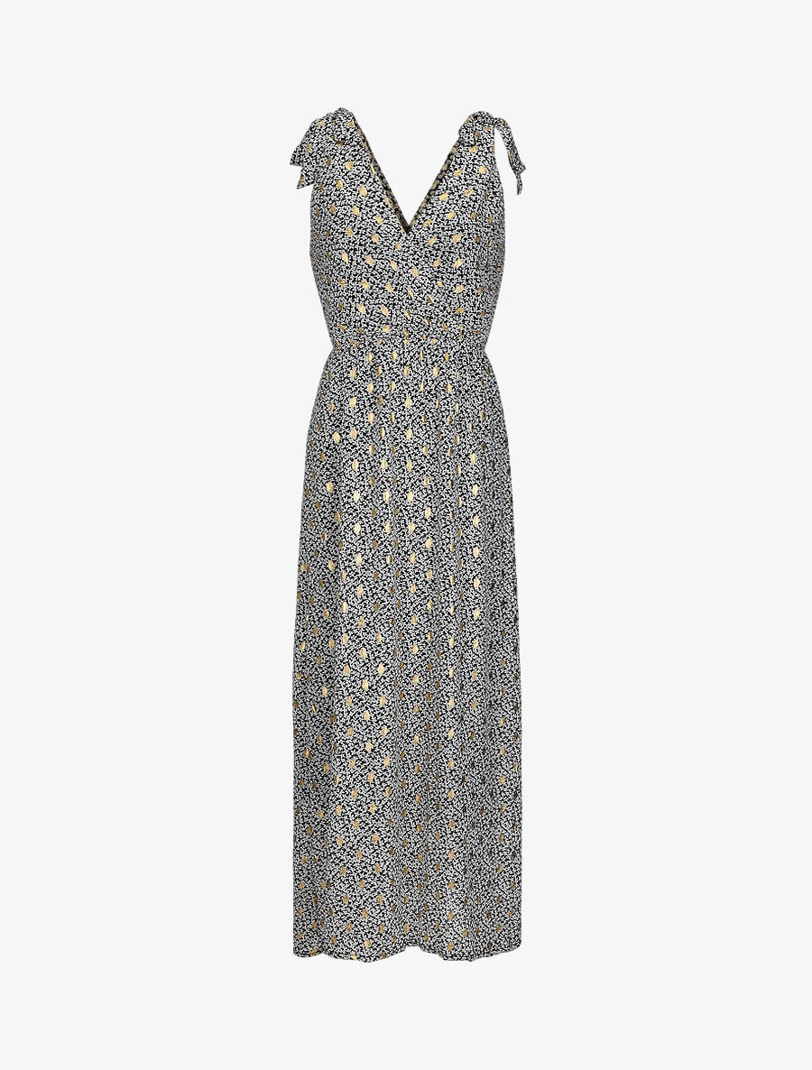 Robe bretelles à noeud imprimé fleuri irisé - Noir - 4
