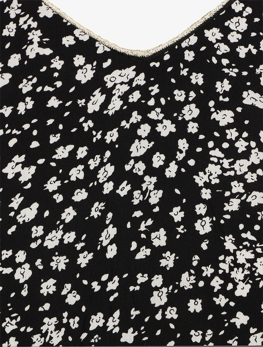 Blouse à imprimé petites fleurs et manches volantées - Noir - 3