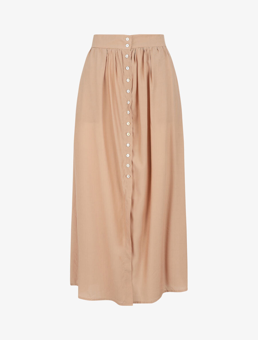 Jupe longue unie boutonnée - Beige - 1