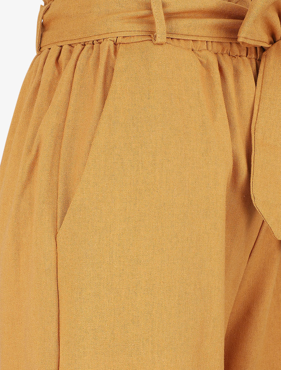 Pantalon paperbag en lin - Moutarde - 3