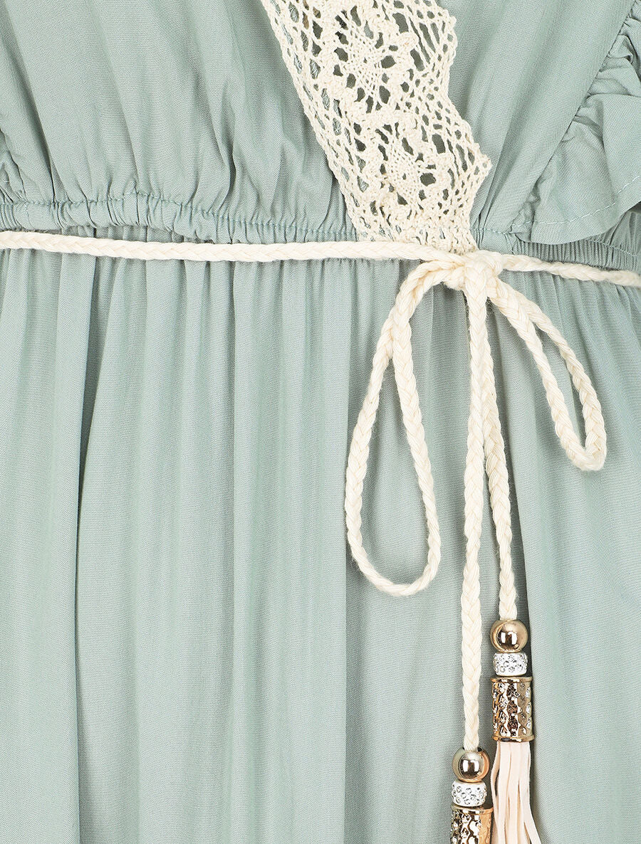 Robe longue coupe empire à détail dentelle - Vert d&