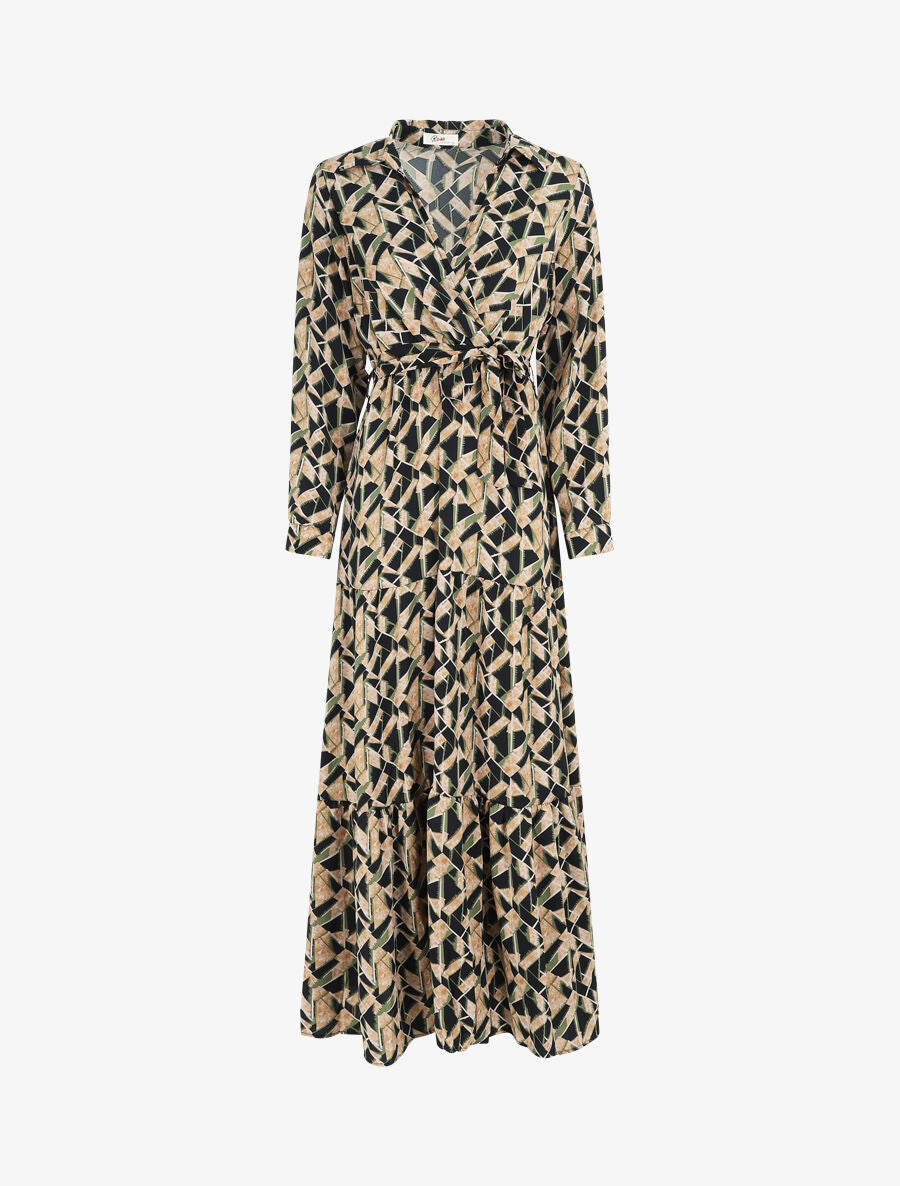 Robe longue empire imprimé graphique - Vert - 1