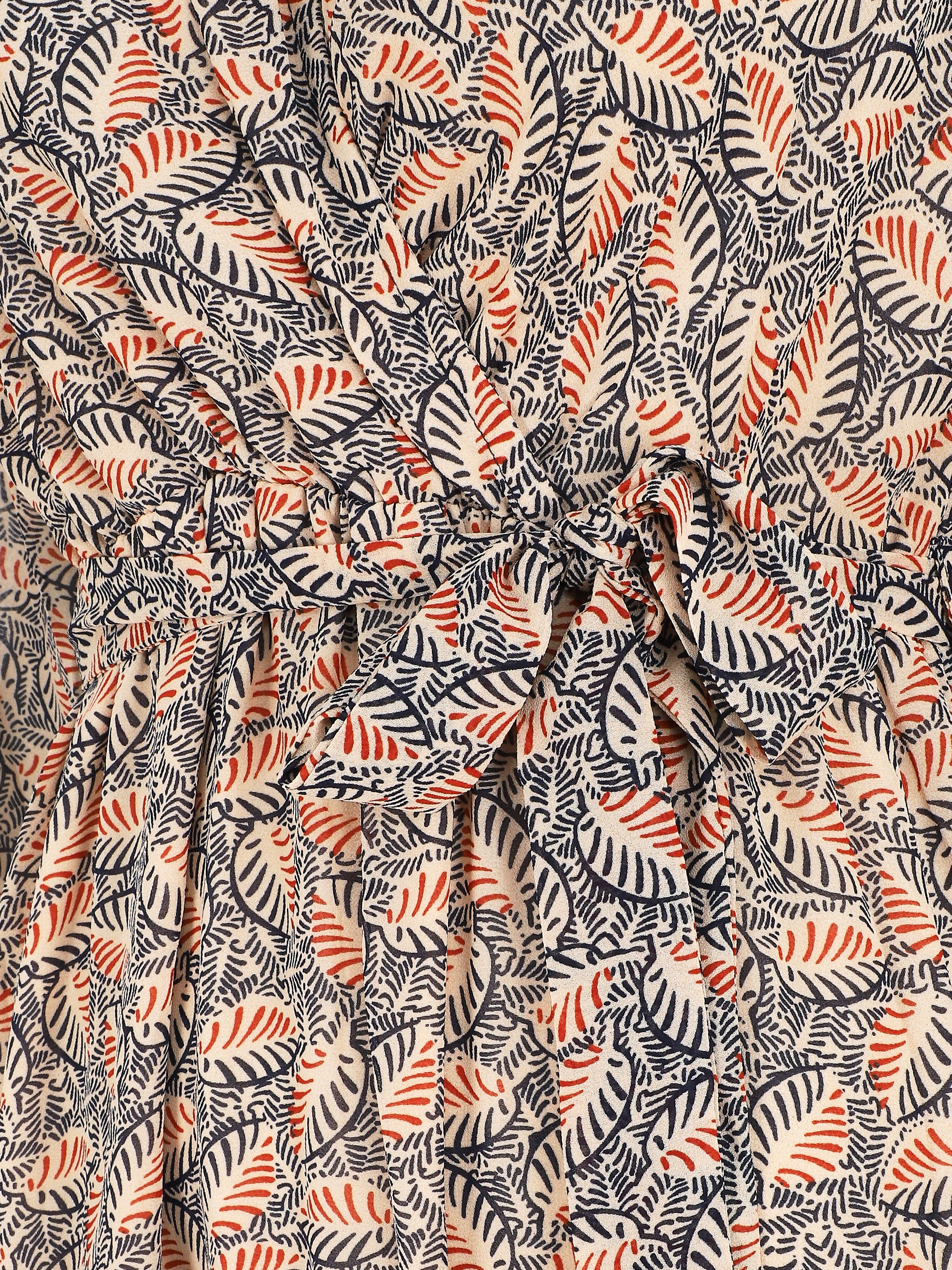 Robe longue en voile imprimé feuilles stylisées - Marine - 3