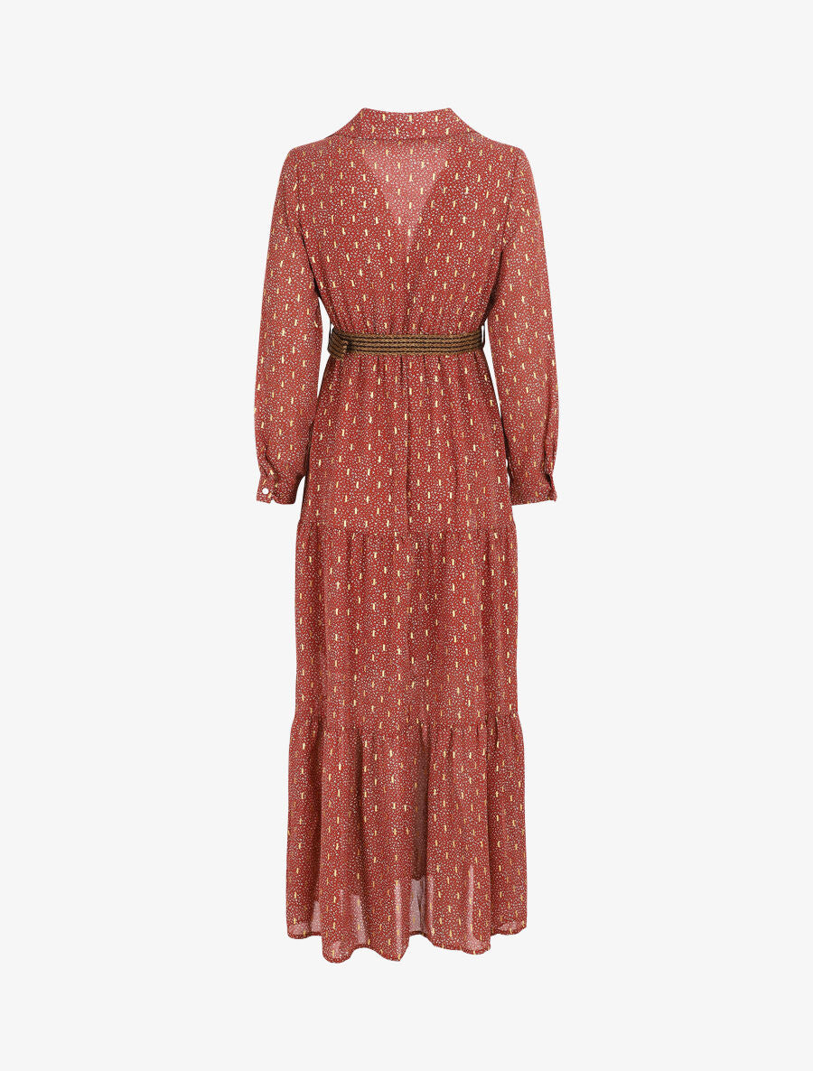 Robe longue en voile léopard irisé - Rouille - 2