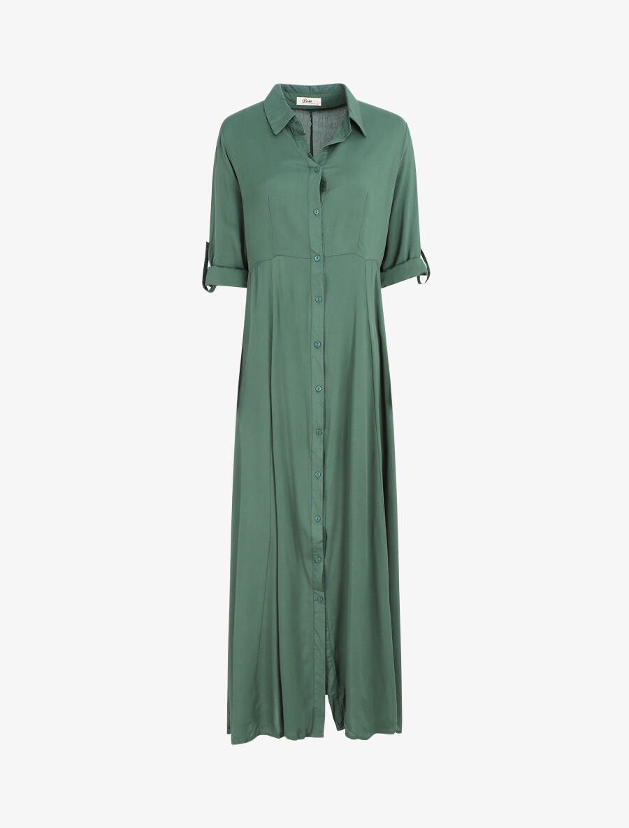 Robe chemise longue unie - Vert - 1
