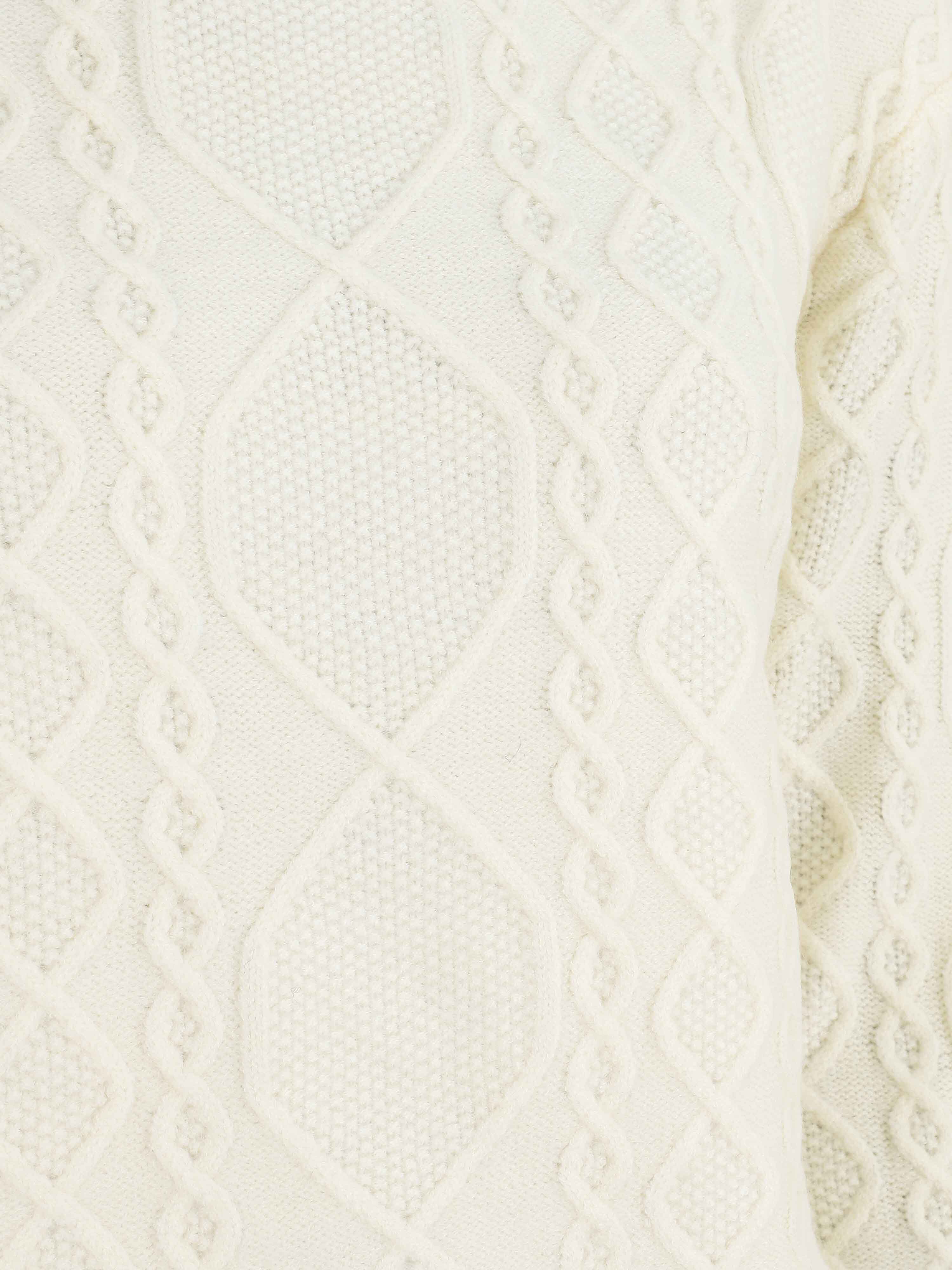 Pull en laine mélangée à motif lignes entrelacées - Blanc - 3