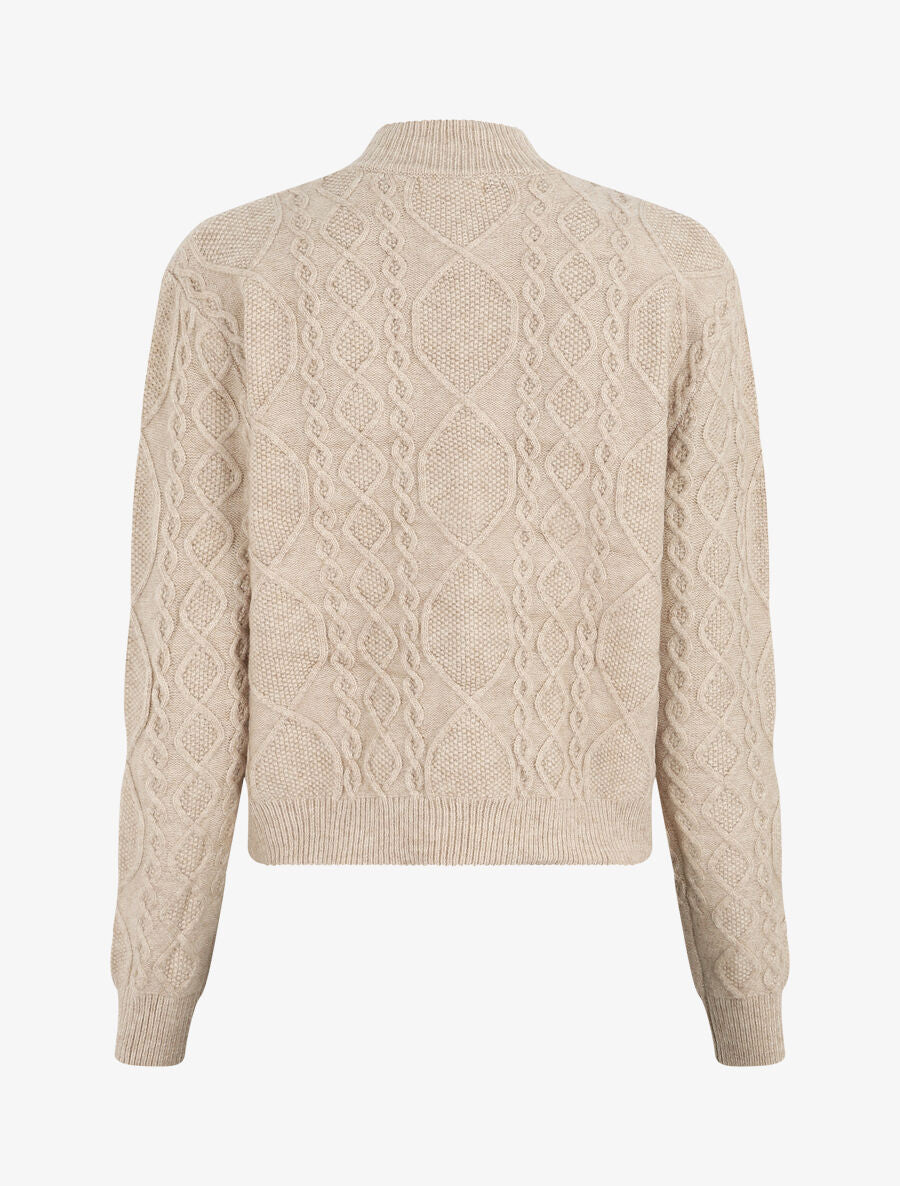 Pull en laine mélangée à motif lignes entrelacées - Taupe - 2