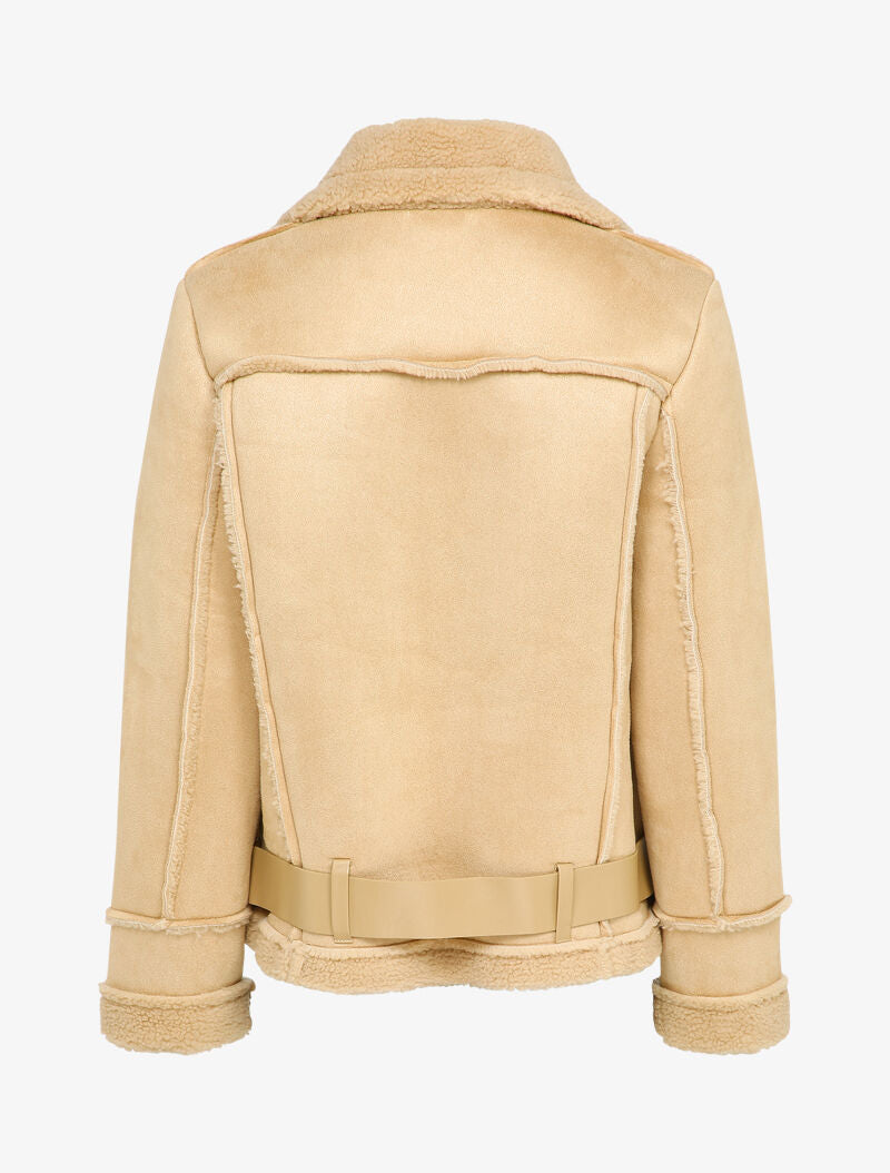 Veste style peau lainée en suédine - Beige - 2