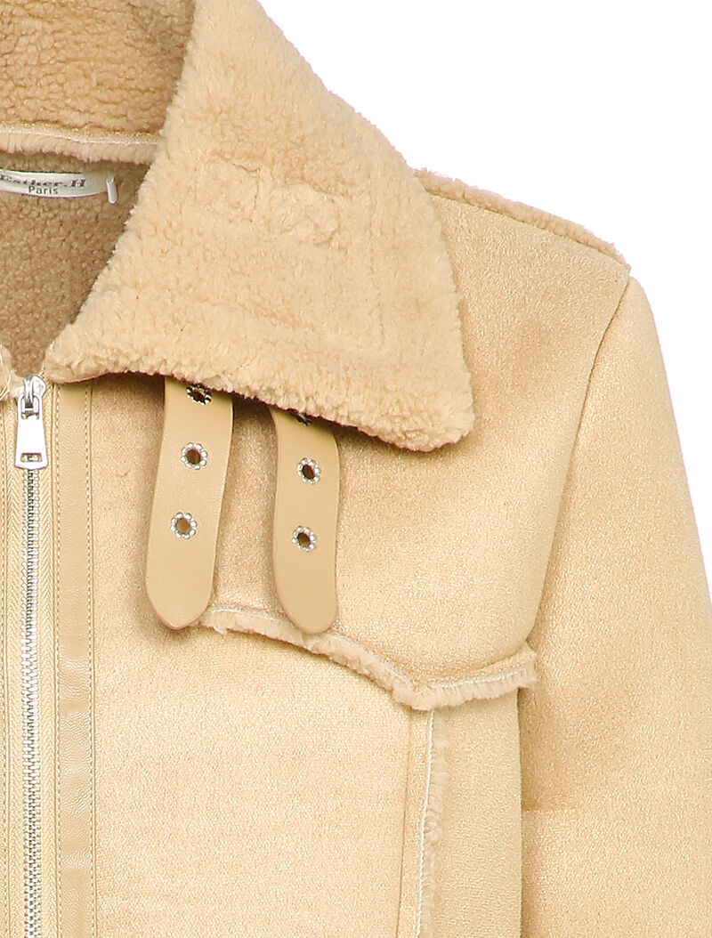Veste style peau lainée en suédine - Beige - 3