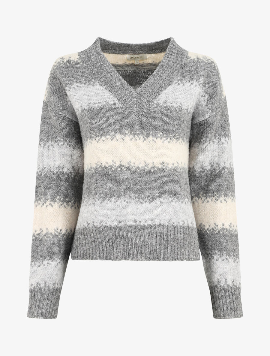 Pull en laine mélangé à motif rayé - Gris - 1