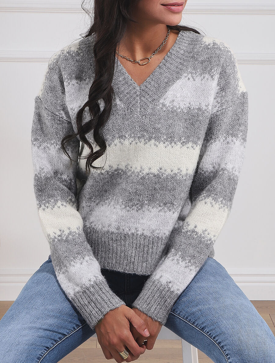 Pull en laine mélangé à motif rayé - Gris - 4