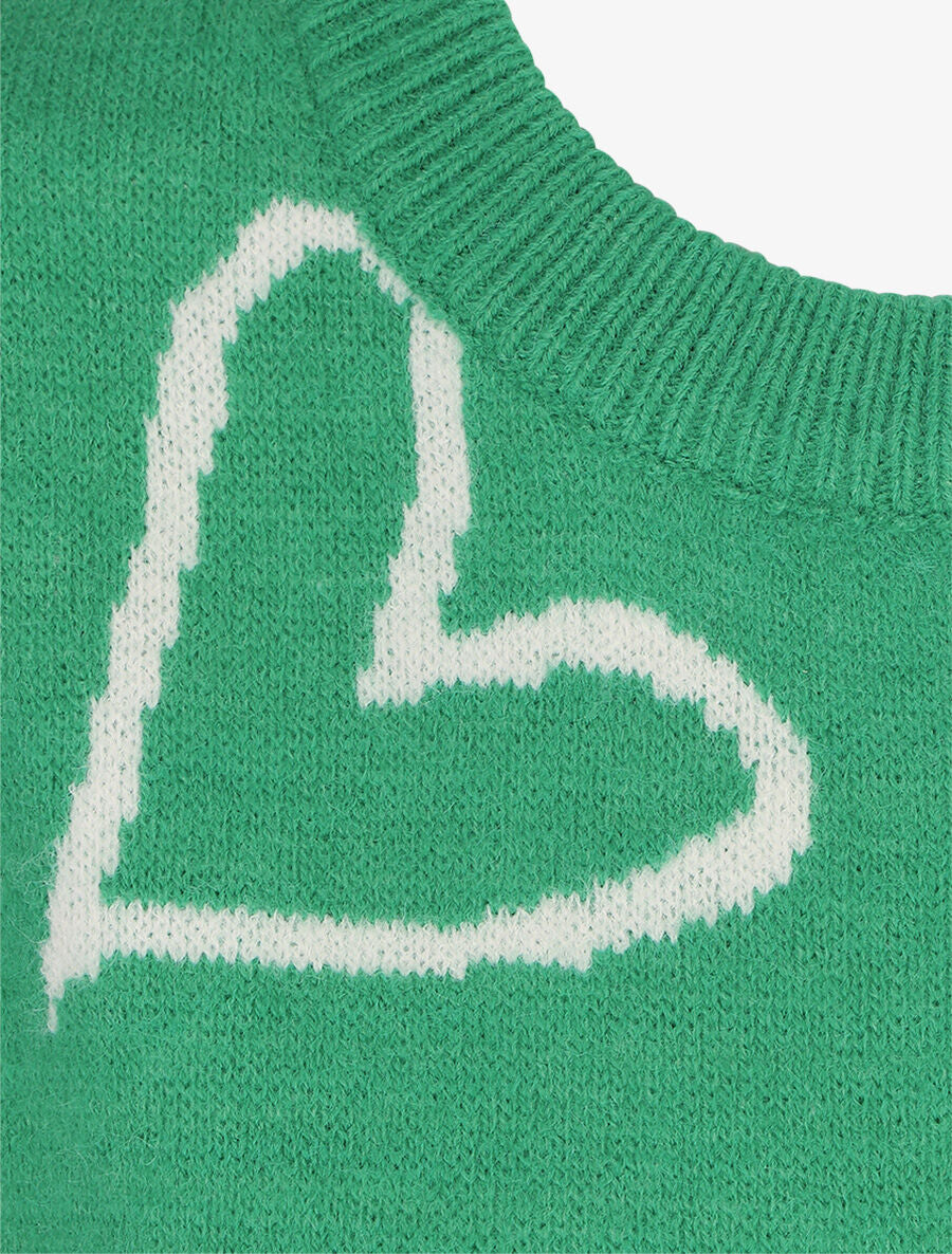 Pull droit à motif coeur - Vert - 3