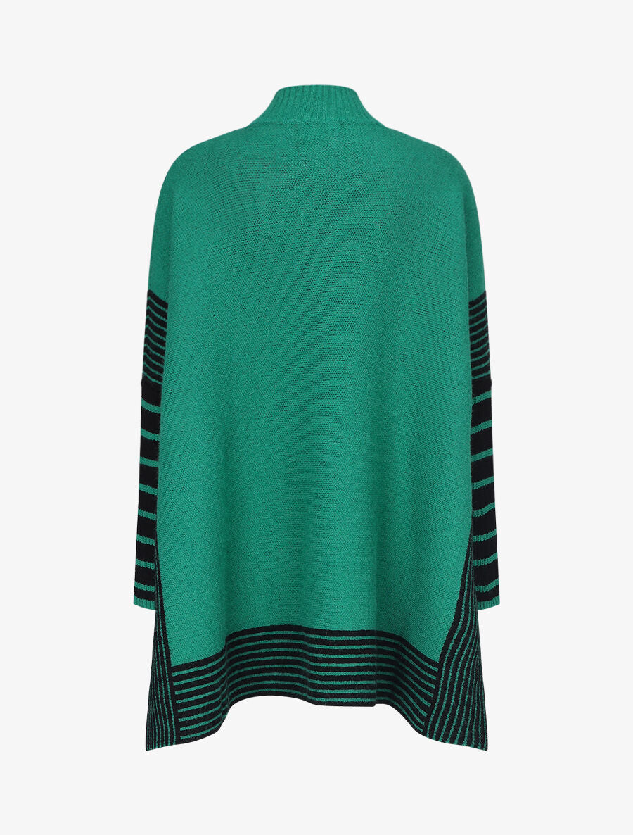 Pull carré oversize à bords rayés - Vert - 2
