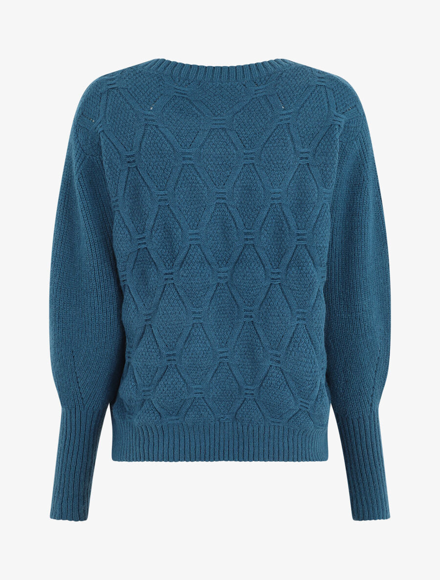 Pull droit en maille stylisée - Bleu canard - 2