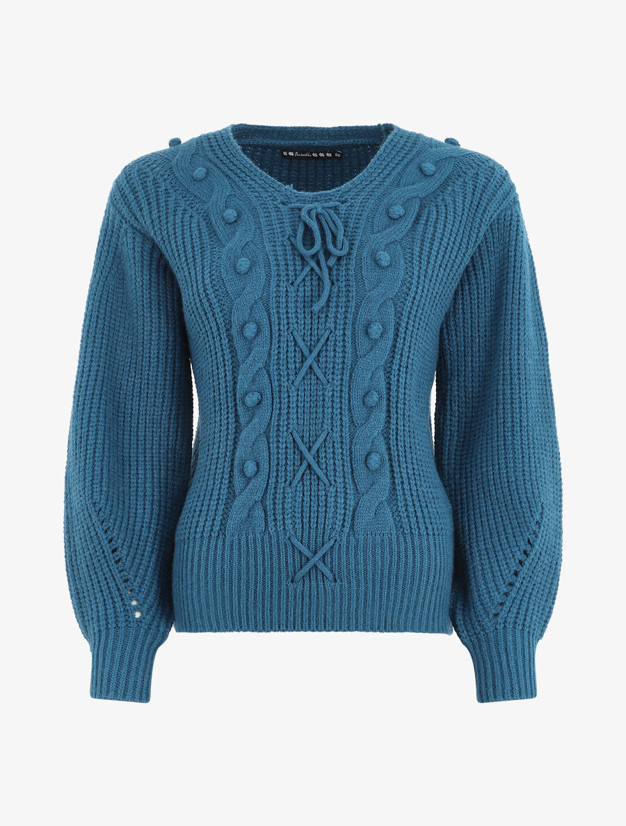 Pull corseté à manches bouffantes - Bleu canard - 5