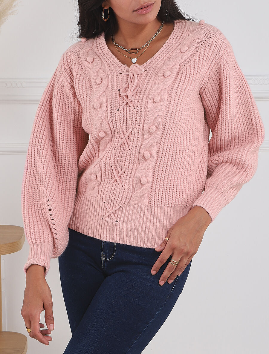 Pull corseté à manches bouffantes - Rose poudré - 4