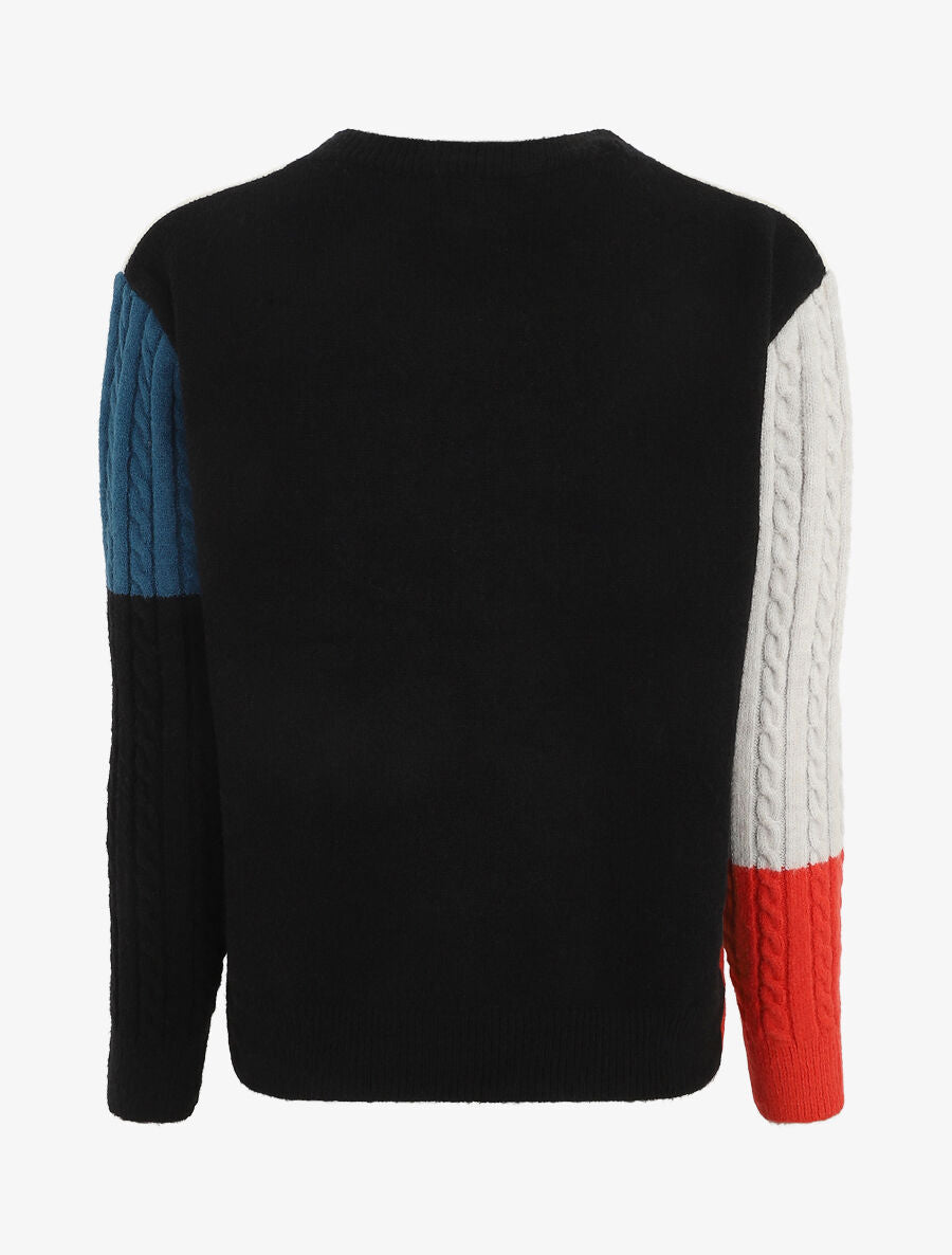Pull col rond à motif quadrillé - Noir - 2