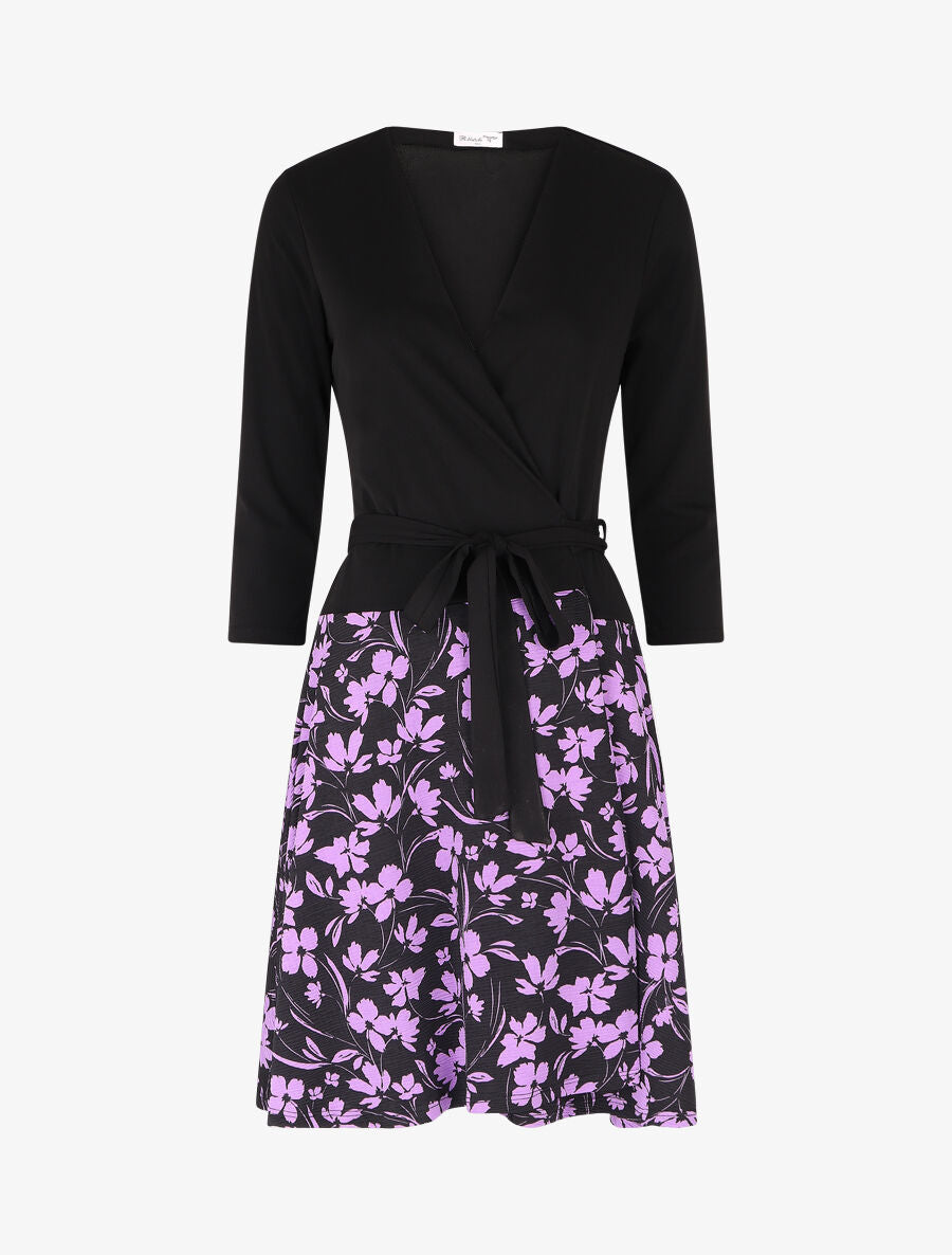 Robe mi-longue portefeuille à imprimé fleuri - Violet - 5