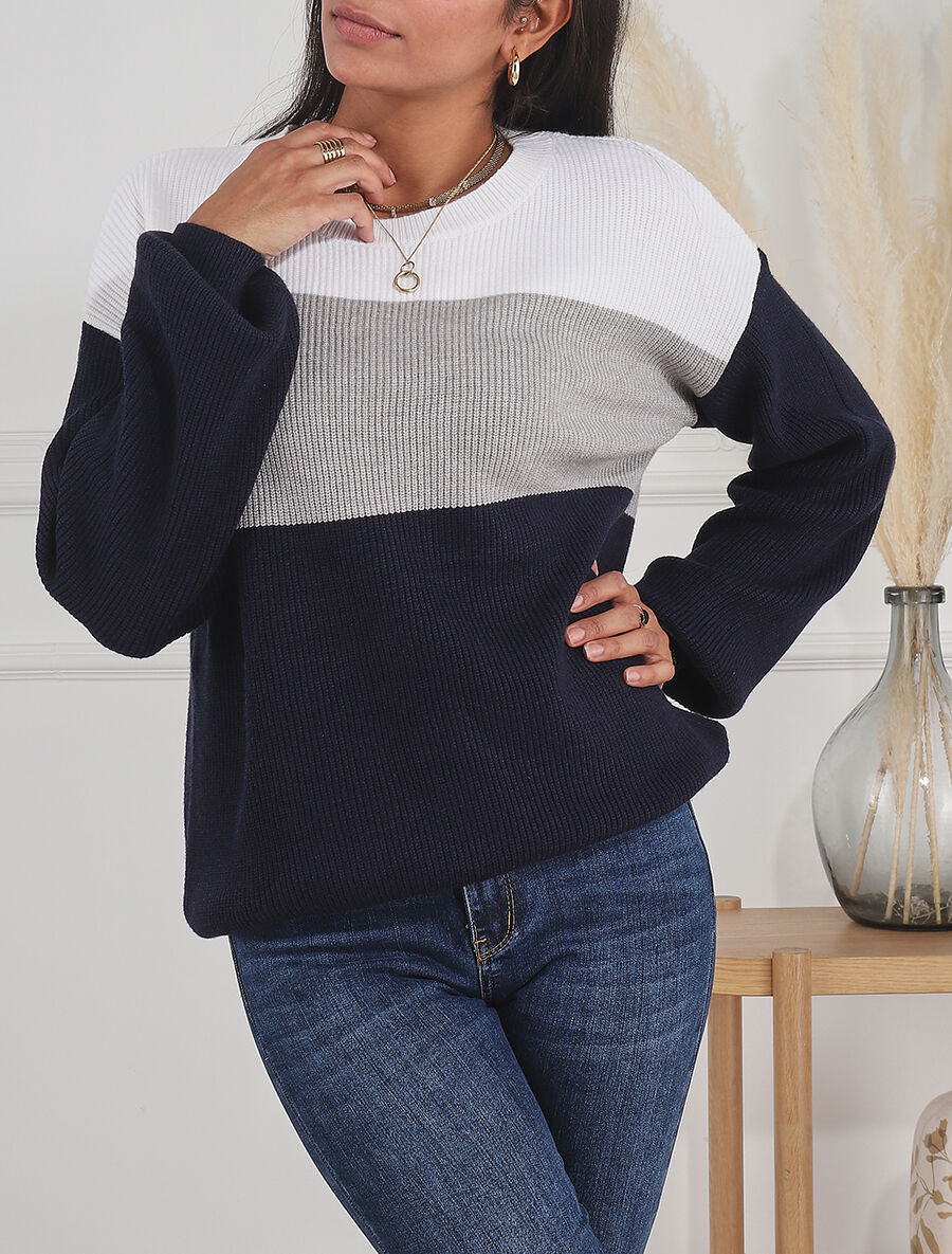 Pull oversize grandes rayures - Marine/blanc - 4