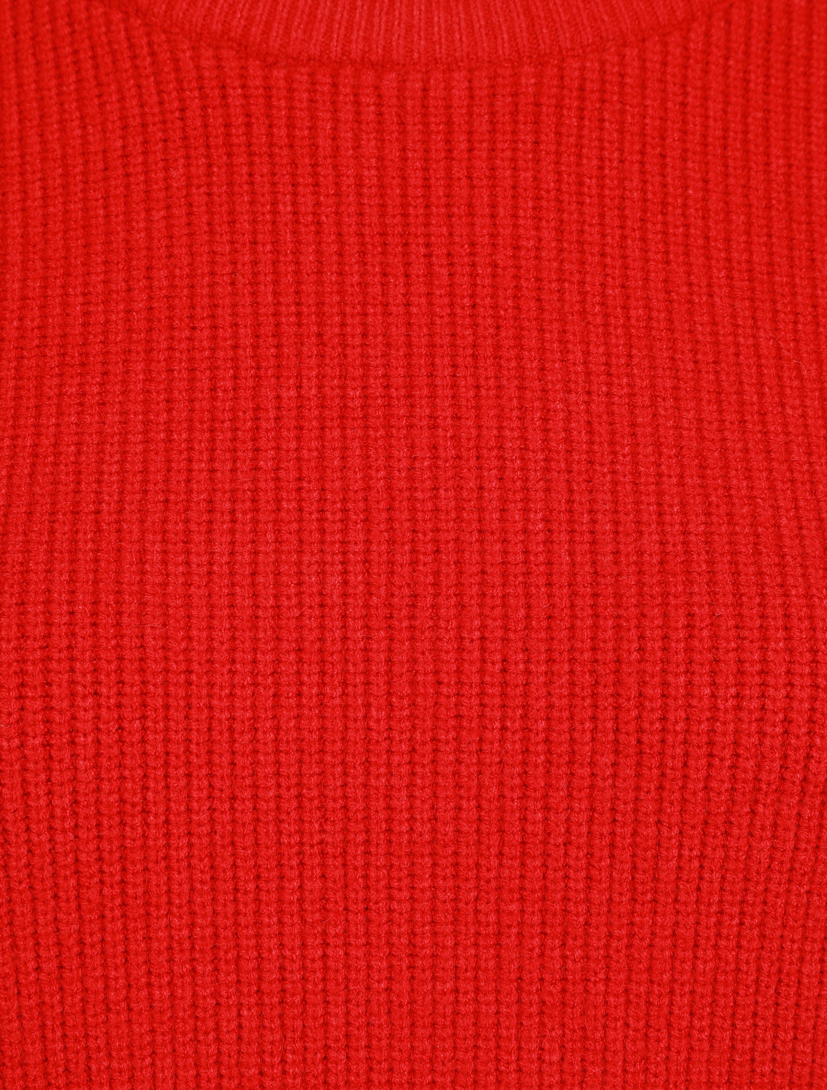 Pull droit côtelé en laine mélangée - Rouge - 3
