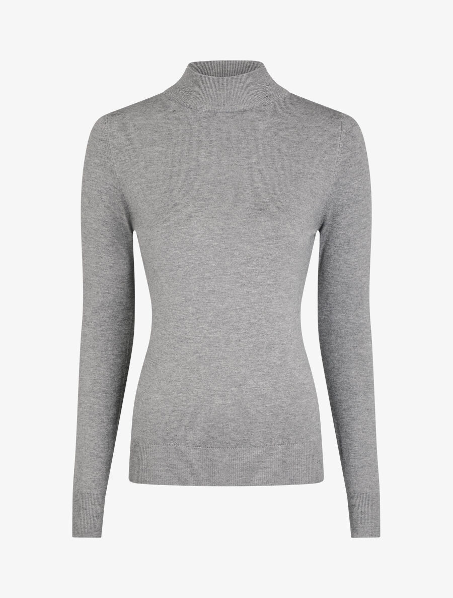 Pull fin en laine mélangée à col montant - Gris - 1