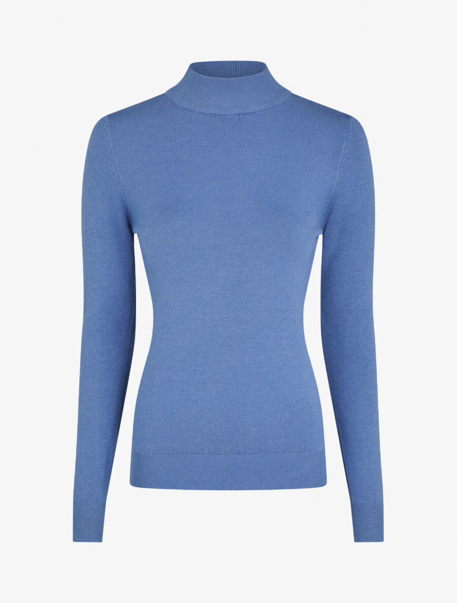 Pull fin en cachemire mélangée à col montant - Bleu - 5