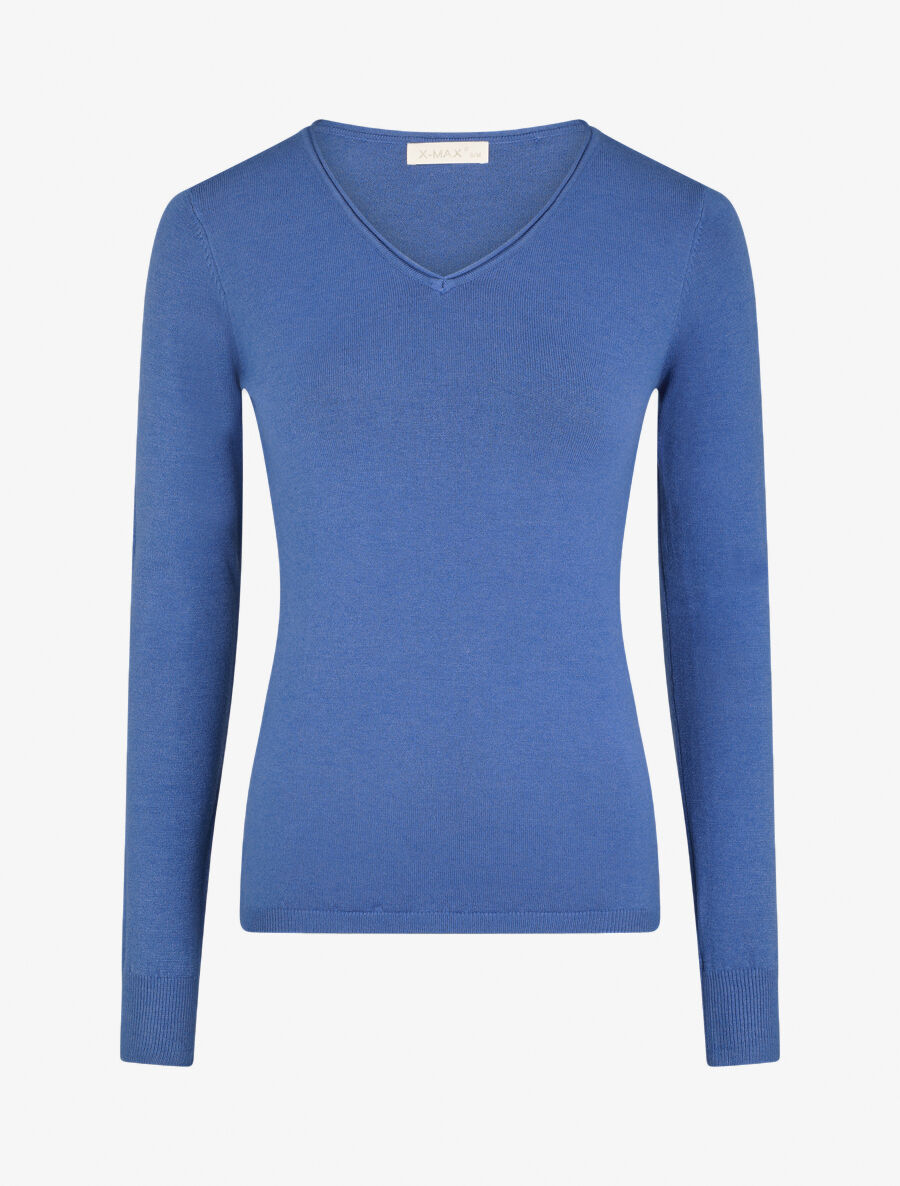 Pull fin en cachemire mélangée à col V - Bleu - 5