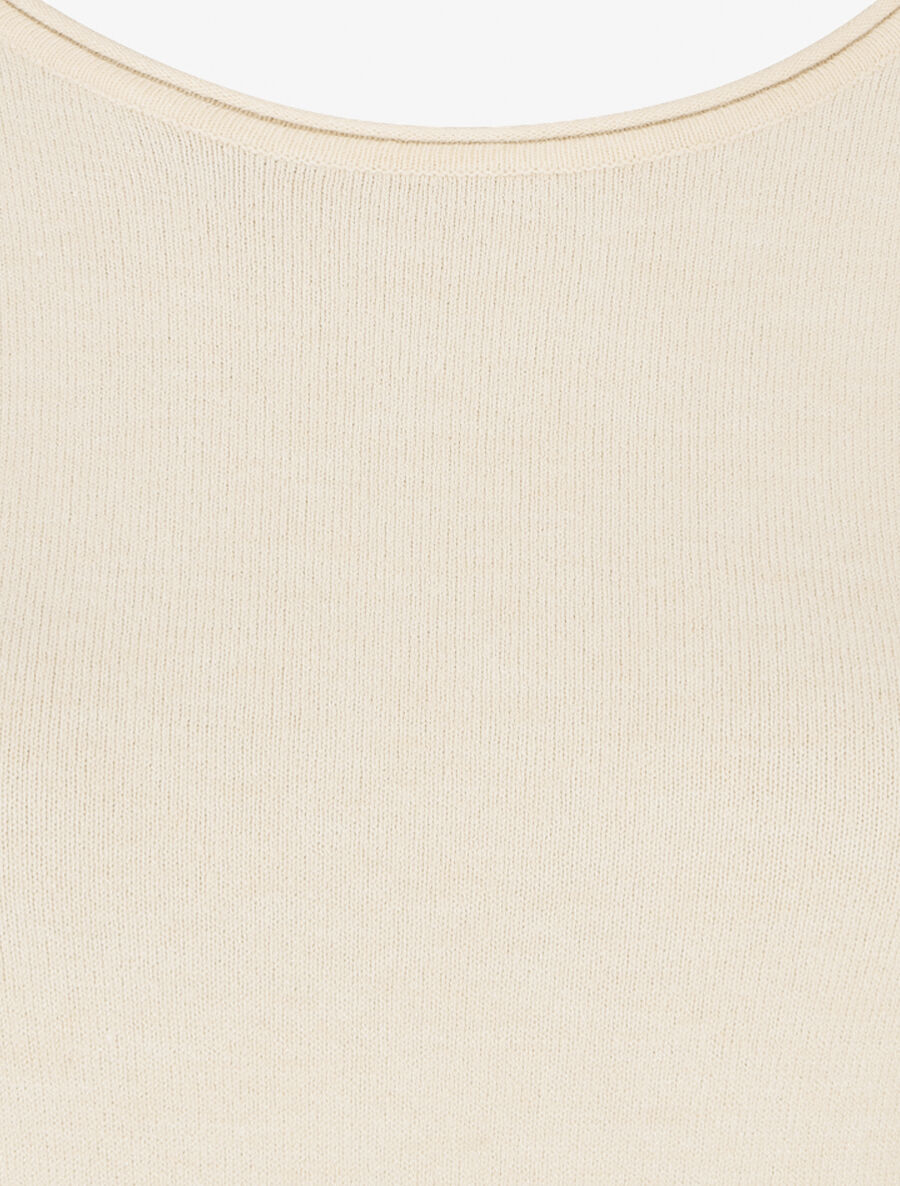 Pull fin en laine mélangée à col rond - Beige - 3