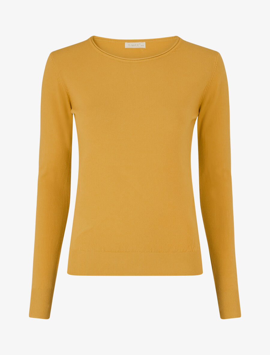 Pull fin en cachemire mélangée à col rond - Jaune - 1