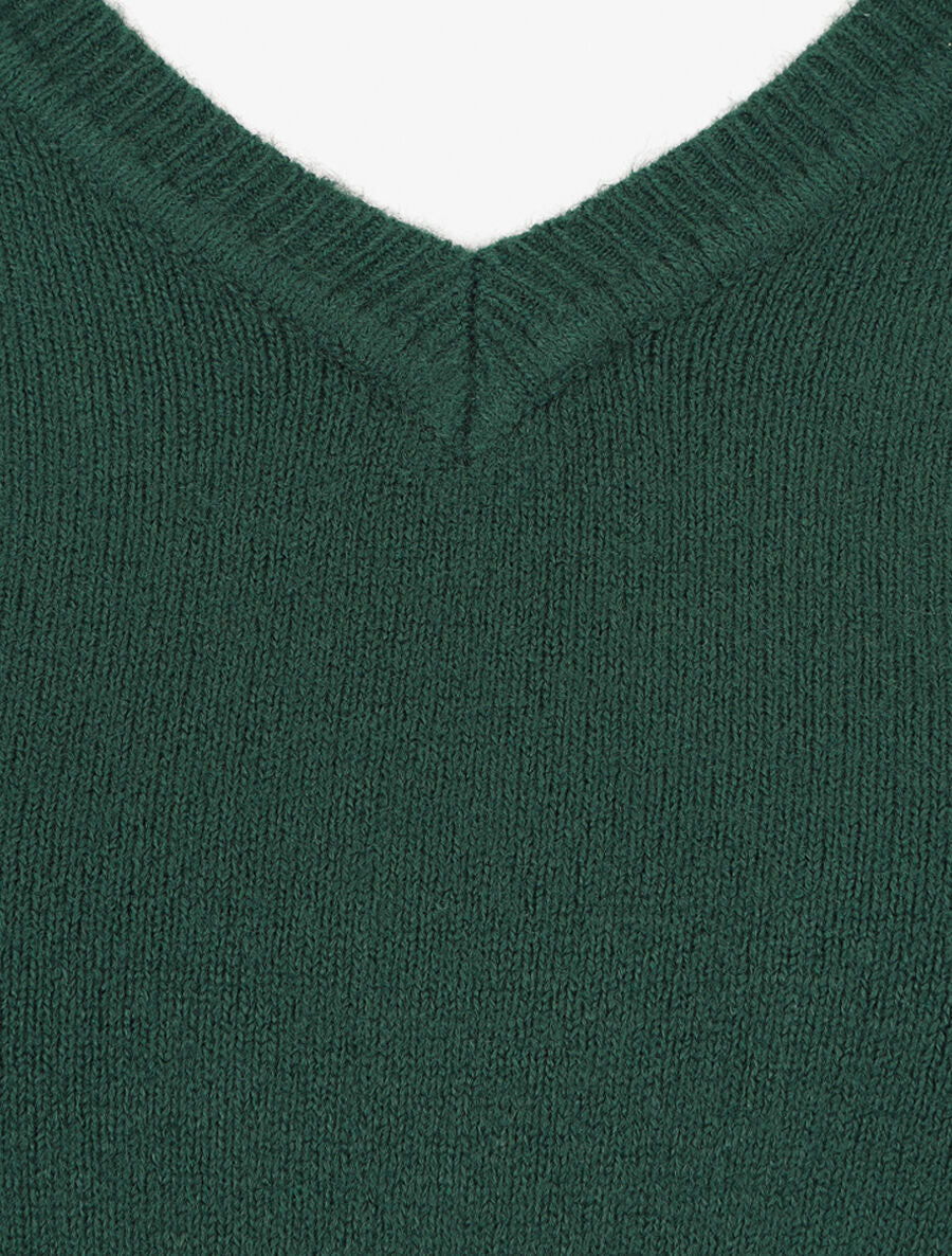 Pull en cachemire mélangée à col V - Vert sapin - 3