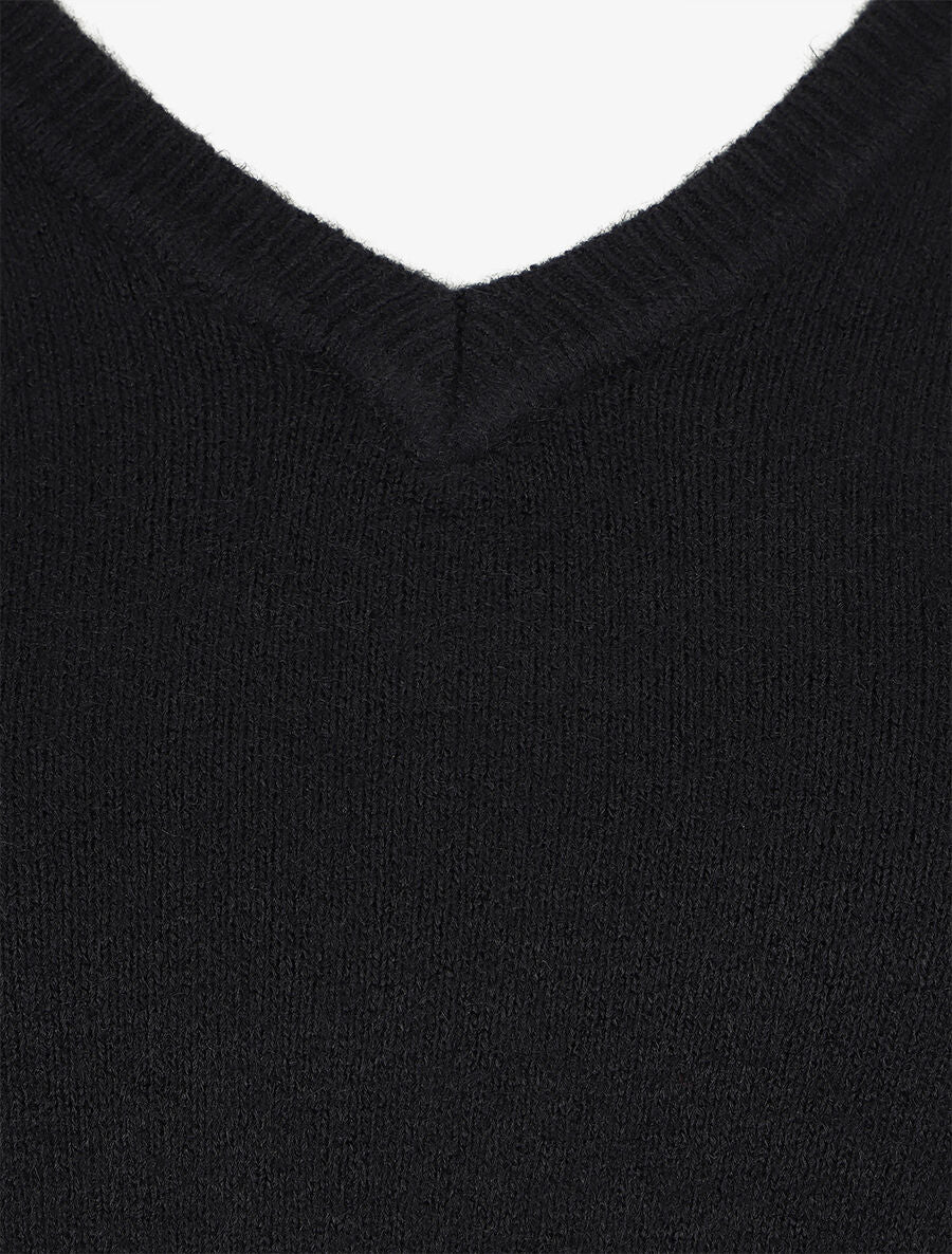 Pull en cachemire mélangée à col V - Noir - 3