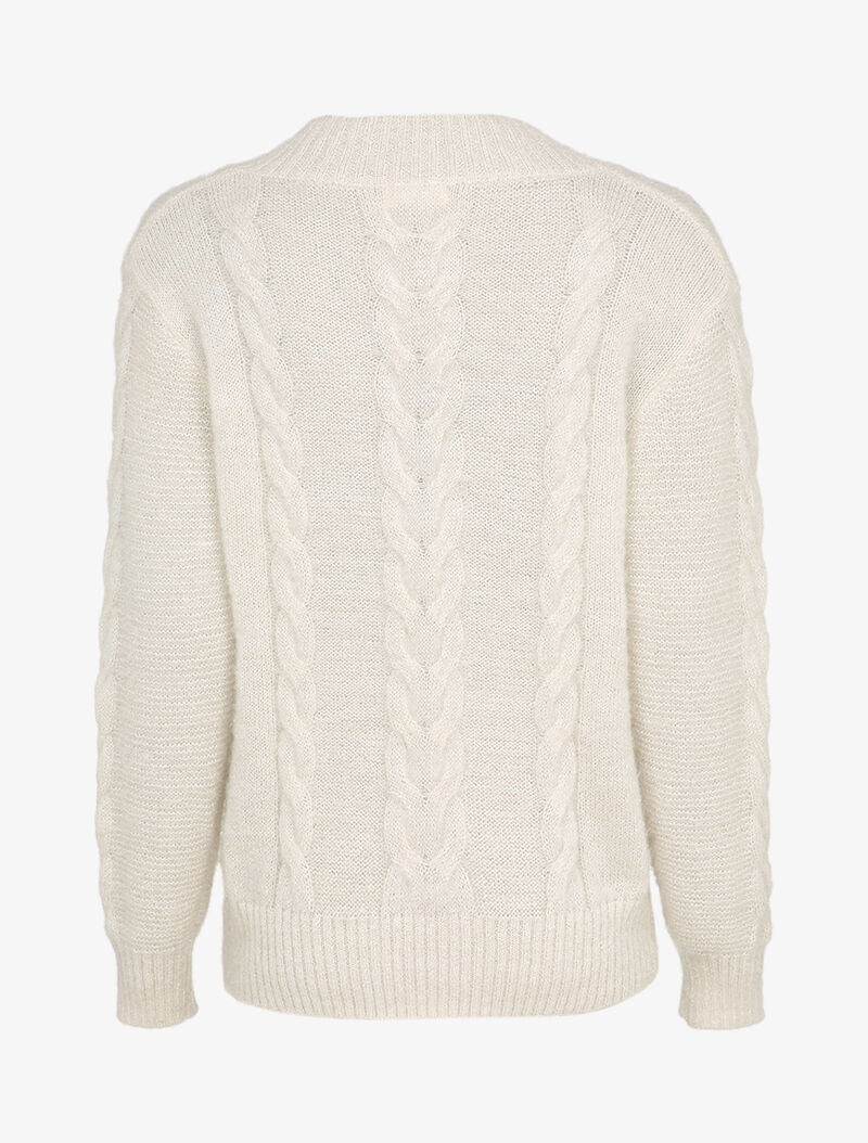 Pull en maille duveteuse tressée - Blanc - 2