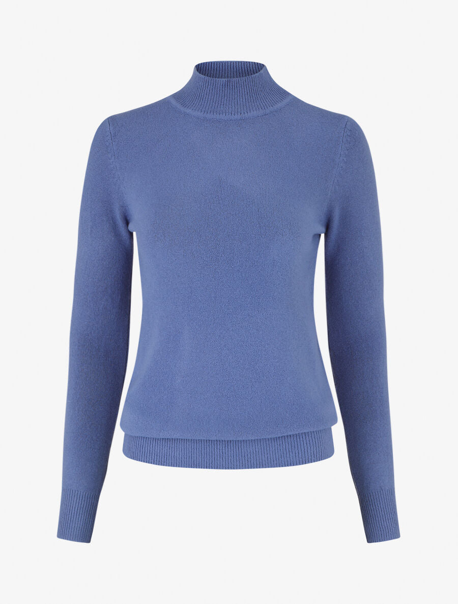 Pull col montant en laine mélangée - Bleu - 1