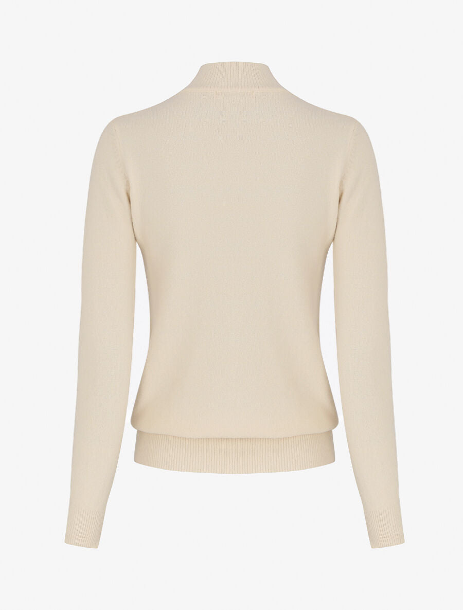 Pull col montant en laine mélangée - Beige - 2