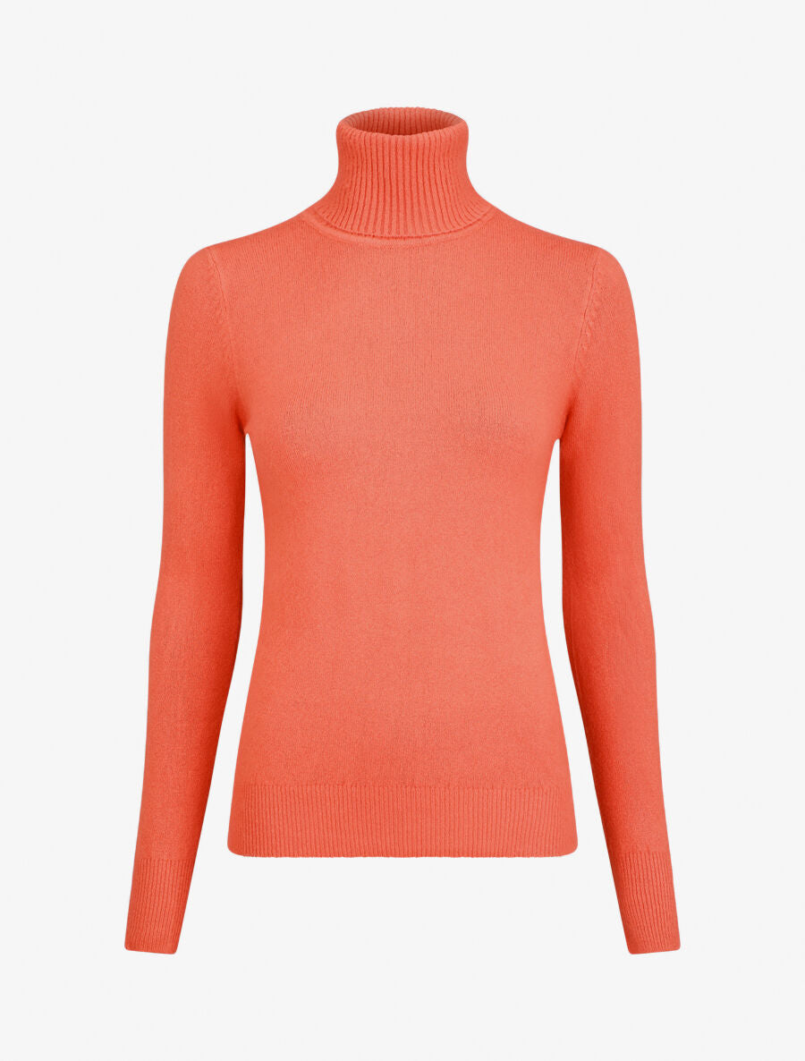 Pull col roulé en laine mélangée - Corail - 5