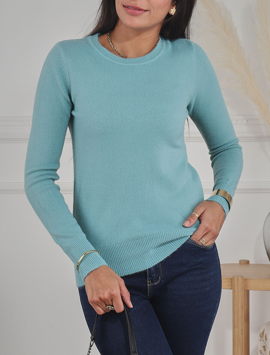 Pull col rond en laine mélangée - Bleu clair - 4