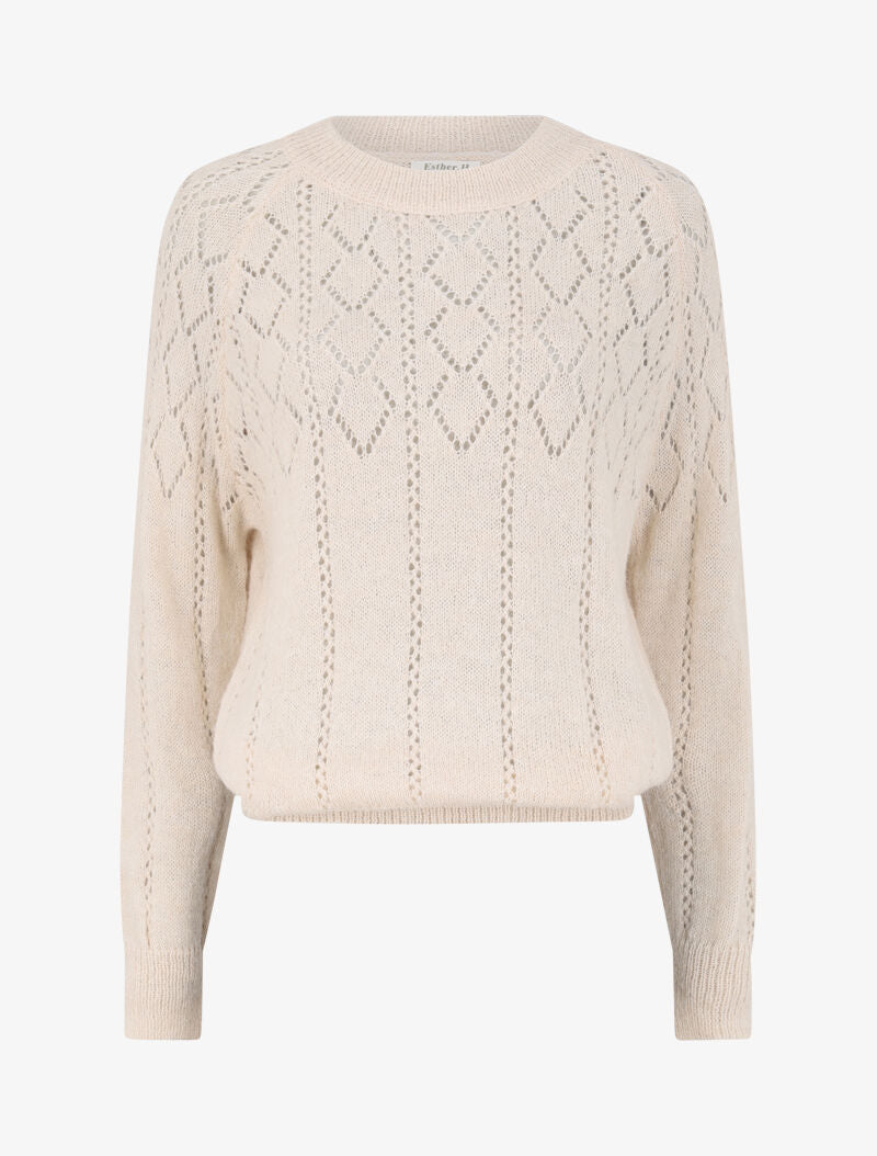 Pull à col rond en maille ajourée - Beige - 4