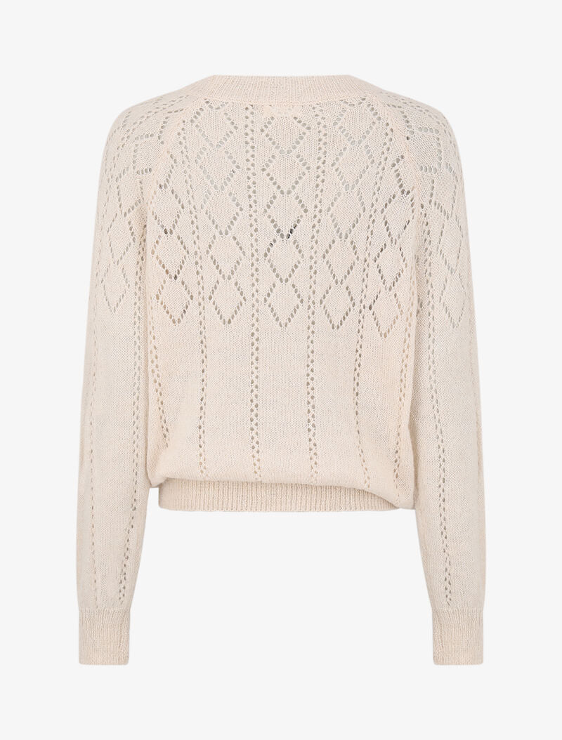 Pull à col rond en maille ajourée - Beige - 2