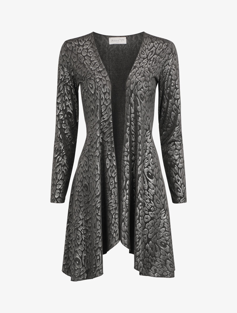 Gilet mi-long à motif léopard irisé - Noir - 1