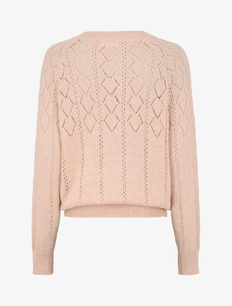 Pull à col rond en maille ajourée - Rose pâle - 2