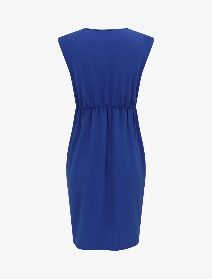 Robe droite effet drapé à col V - Bleu roi - 2