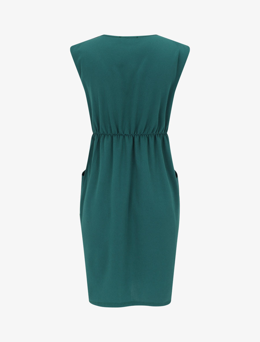 Robe droite effet drapé à col V - Vert sapin - 2