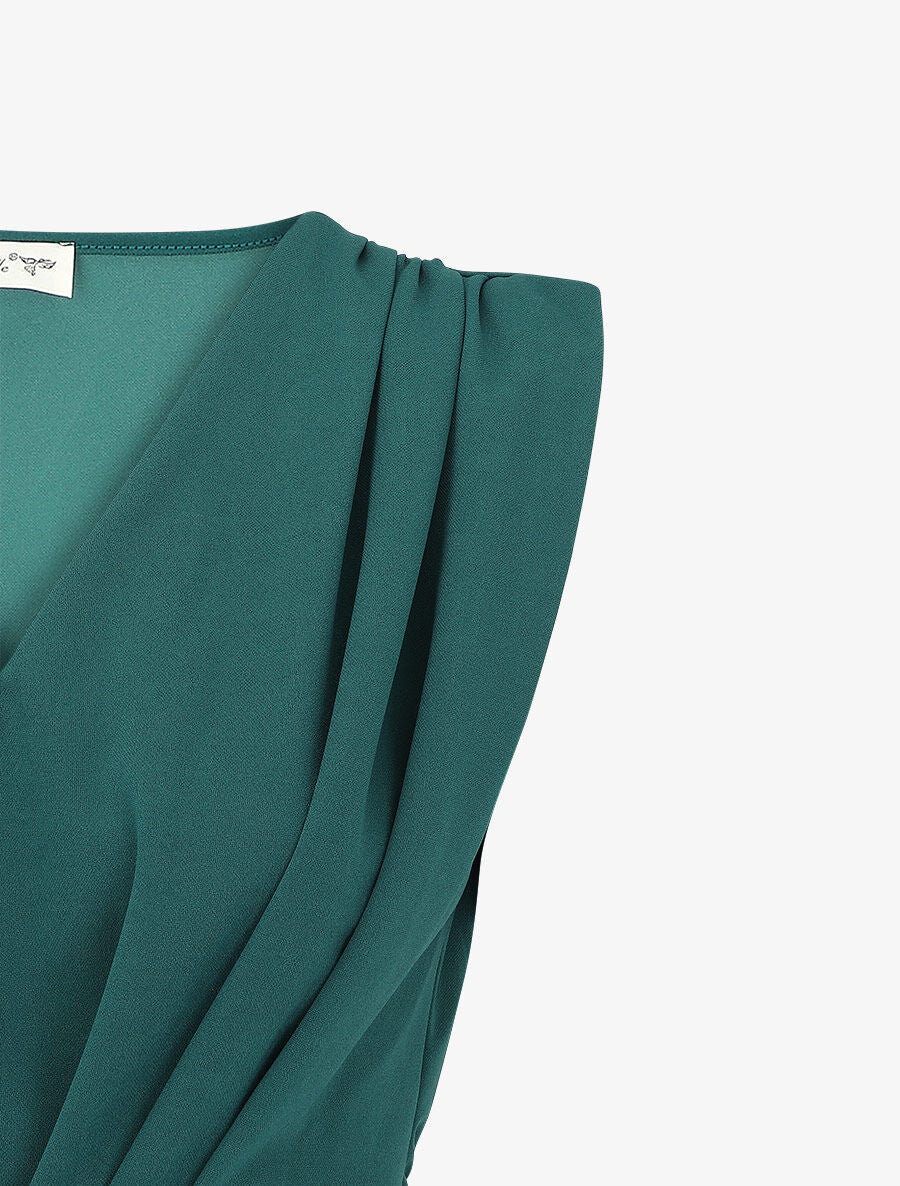 Robe droite effet drapé à col V - Vert sapin - 3